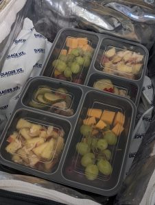 Trays with food in compartments
