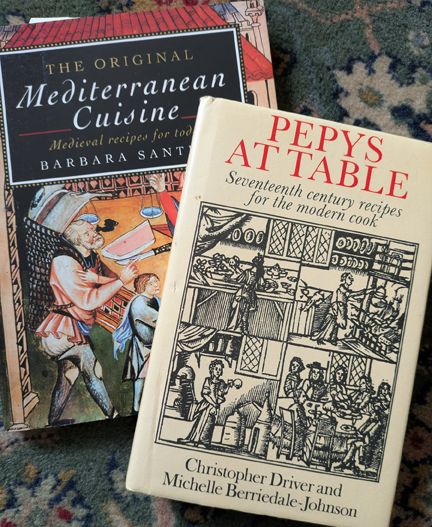 The covers of two books, The Original Mediterranean Cuisine and Pepys at Table.
